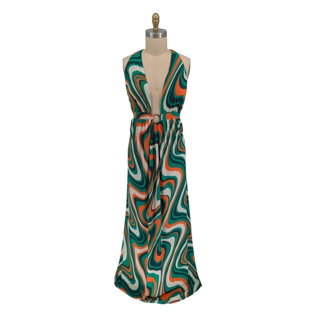 01389 Lexi in Fifth Marbled Maxi Dress Green Size Large sexy retro resortwear